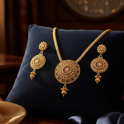 One G Gold Plated Polki Pendant Set With Earring