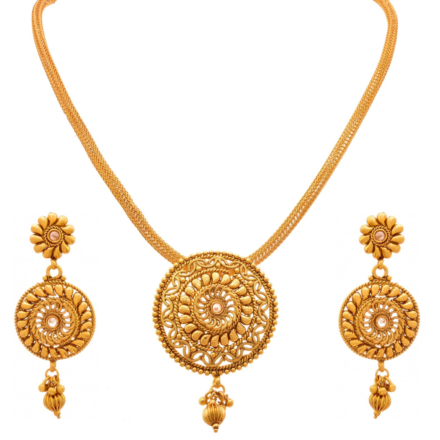 One G Gold Plated Polki Pendant Set With Earring