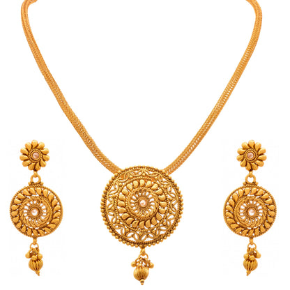 One G Gold Plated Polki Pendant Set With Earring