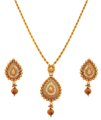 1 Gram Gold Plated Drop Shape Pendant Set With Stud Earrings And Bead Chain .