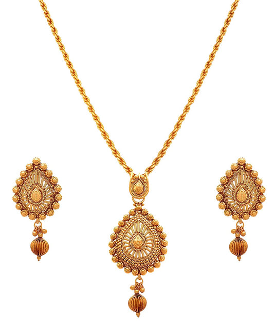 1 Gram Gold Plated Drop Shape Pendant Set With Stud Earrings And Bead Chain .
