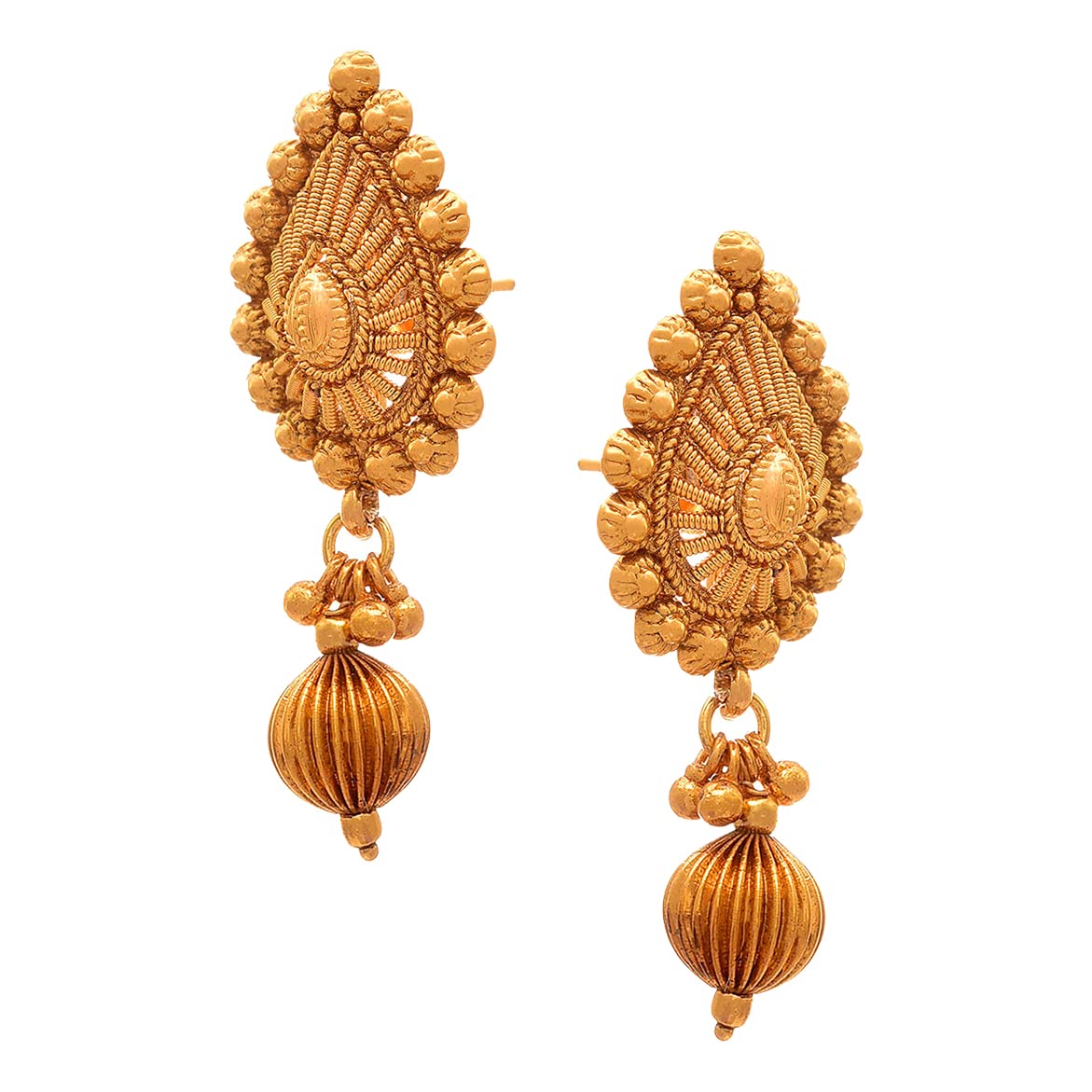 1 Gram Gold Plated Drop Shape Pendant Set With Stud Earrings And Bead Chain .