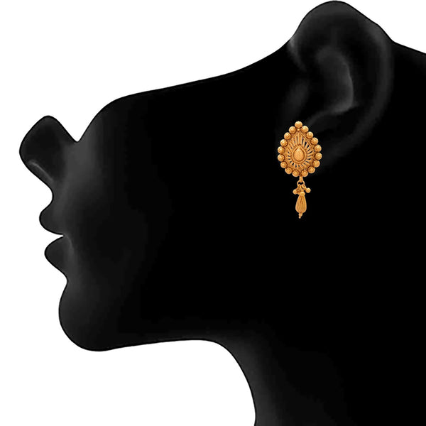 1 Gram Gold Plated Drop Shape Pendant Set With Stud Earrings And Bead Chain .