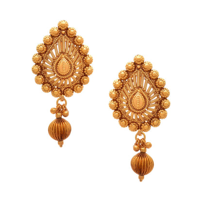 1 Gram Gold Plated Drop Shape Pendant Set With Stud Earrings And Bead Chain .