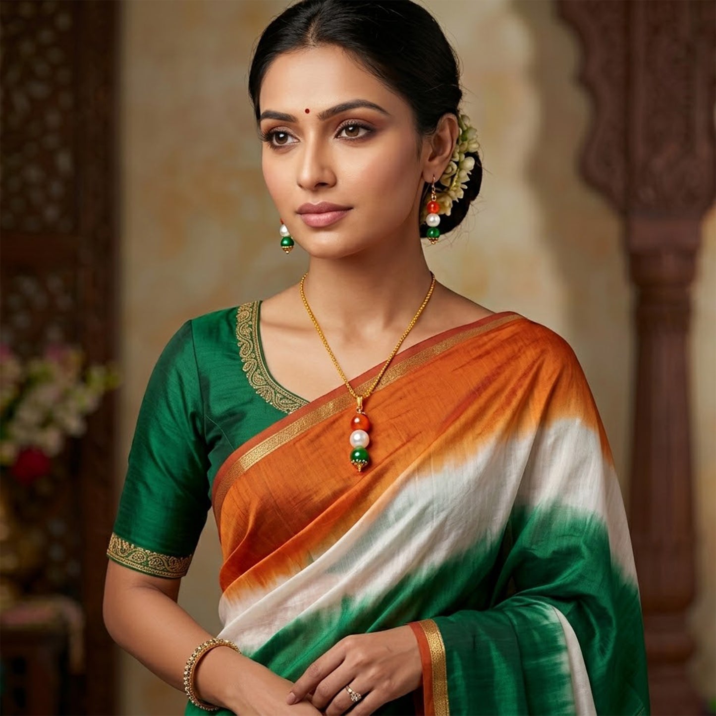 Tri Color Pendant Set Handmade Patriotic For Independence Day/Republic Day .