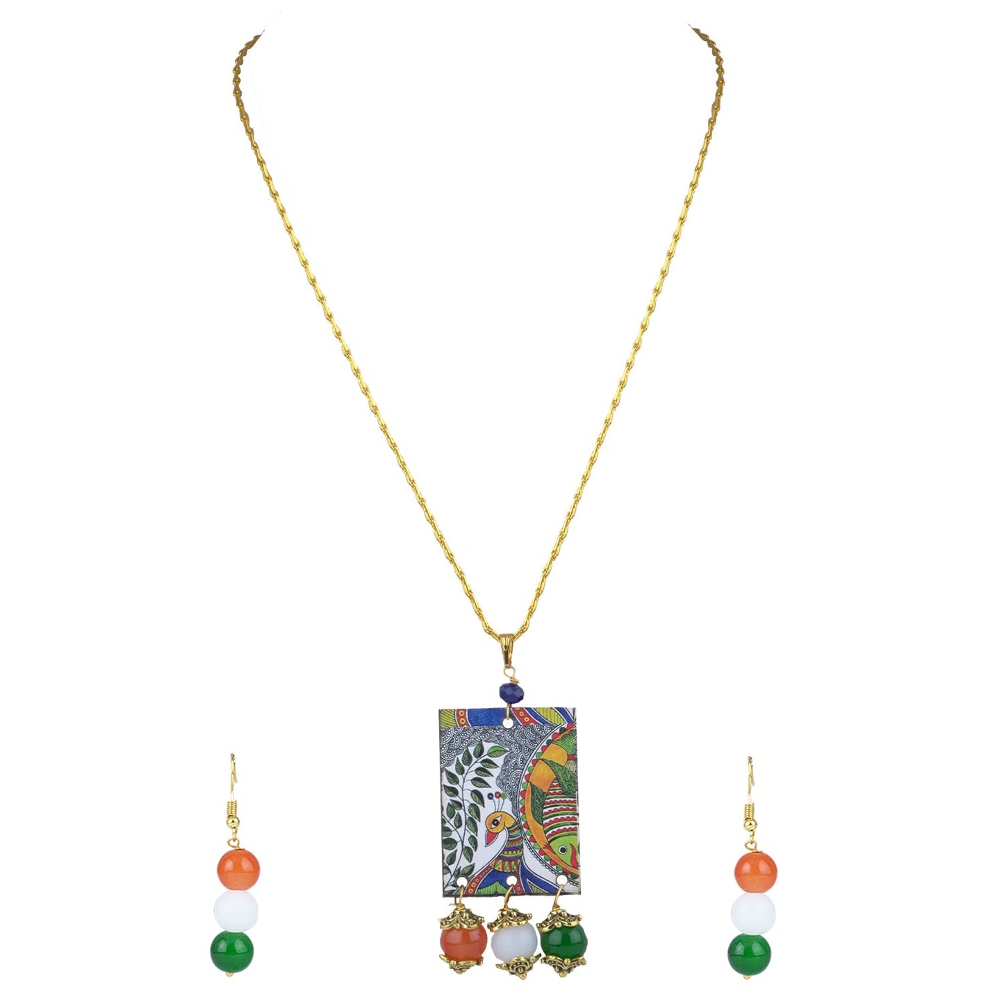 Handmade Tricolour Peacock Pendant Set – Patriotic Jewelry for Independence Day