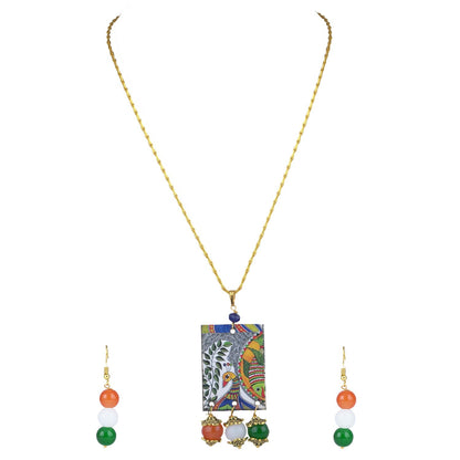 Handmade Tricolour Peacock Pendant Set – Patriotic Jewelry for Independence Day