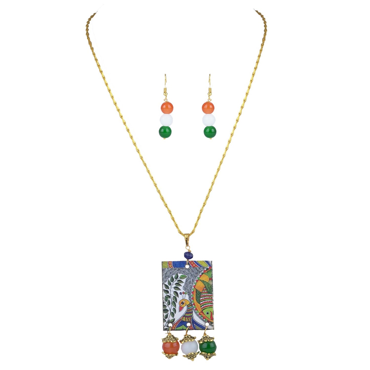 Handmade Tricolour Peacock Pendant Set – Patriotic Jewelry for Independence Day