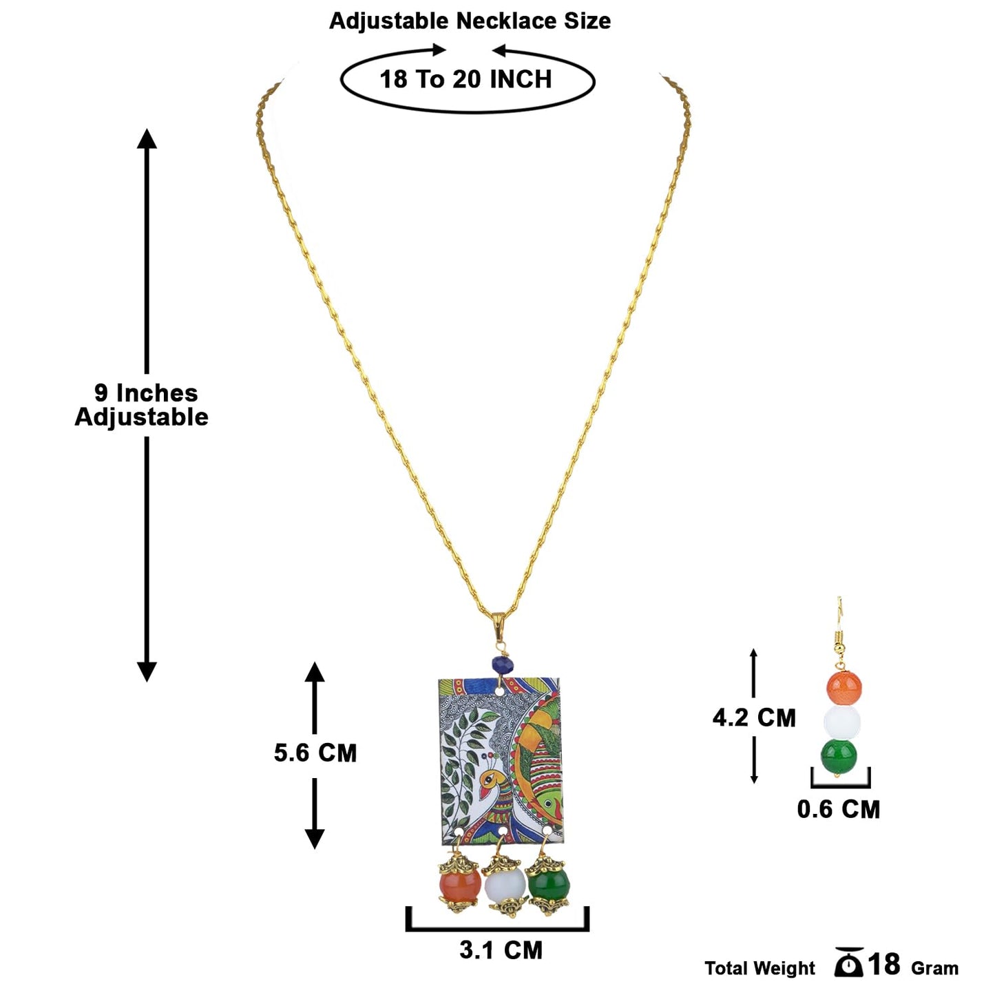 Handmade Tricolour Peacock Pendant Set – Patriotic Jewelry for Independence Day