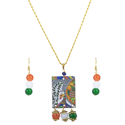 Handmade Tricolour Peacock Pendant Set – Patriotic Jewelry for Independence Day