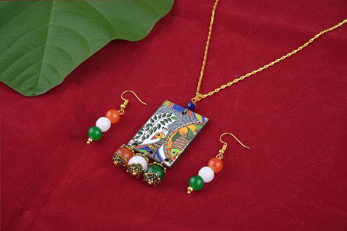 Handmade Tricolour Peacock Pendant Set – Patriotic Jewelry for Independence Day