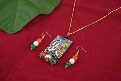 Handmade Tricolour Peacock Pendant Set – Patriotic Jewelry for Independence Day