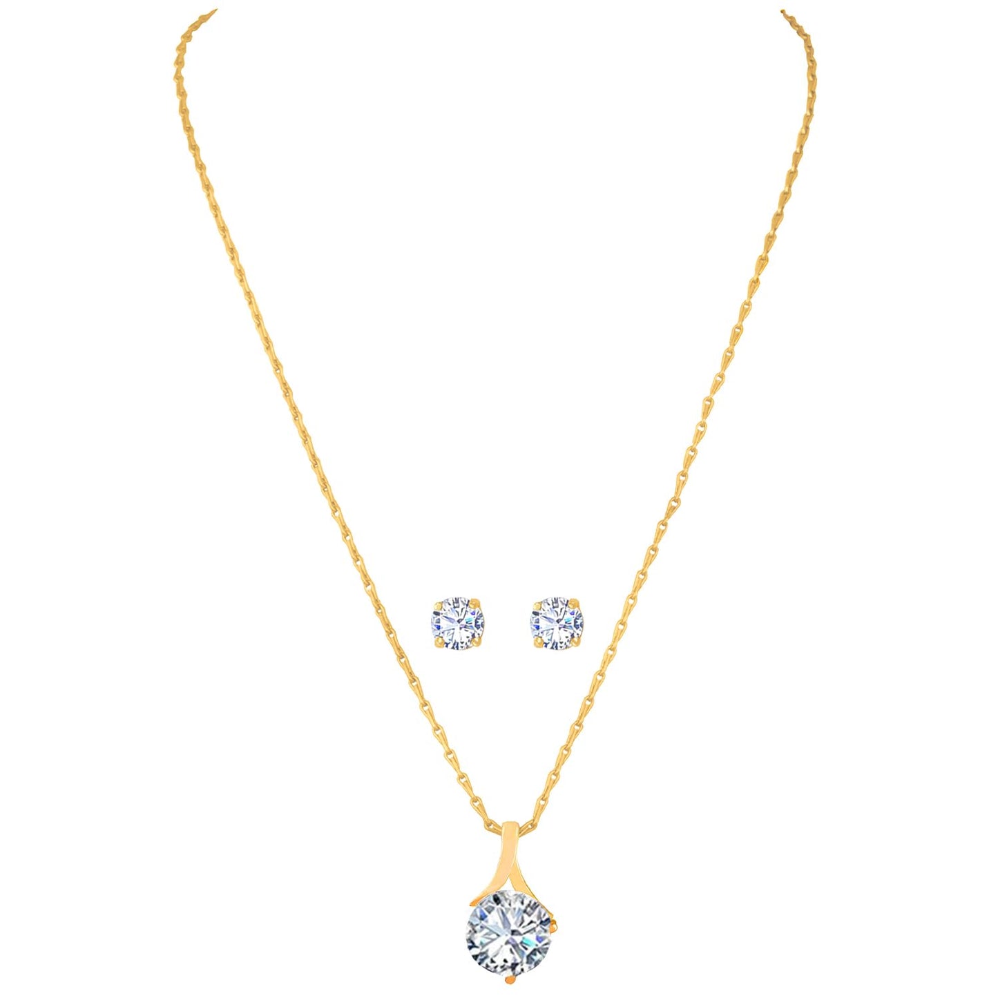 One Gram Gold Plated Solitaire Cz American Cubic Zircon Pendant Set .