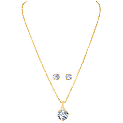 One Gram Gold Plated Solitaire Cz American Cubic Zircon Pendant Set .