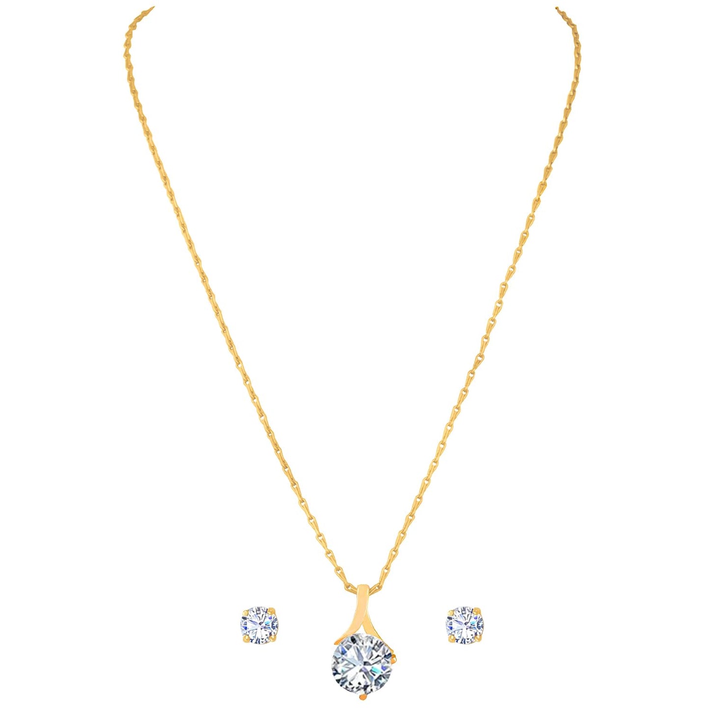 One Gram Gold Plated Solitaire Cz American Cubic Zircon Pendant Set .