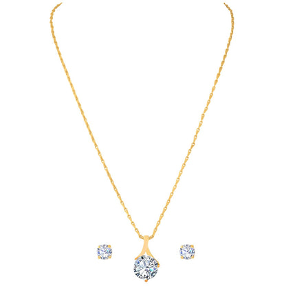 One Gram Gold Plated Solitaire Cz American Cubic Zircon Pendant Set .