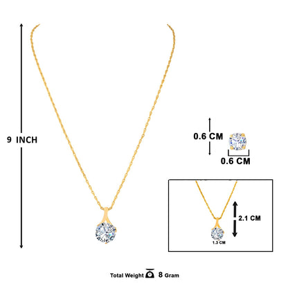 One Gram Gold Plated Solitaire Cz American Cubic Zircon Pendant Set .