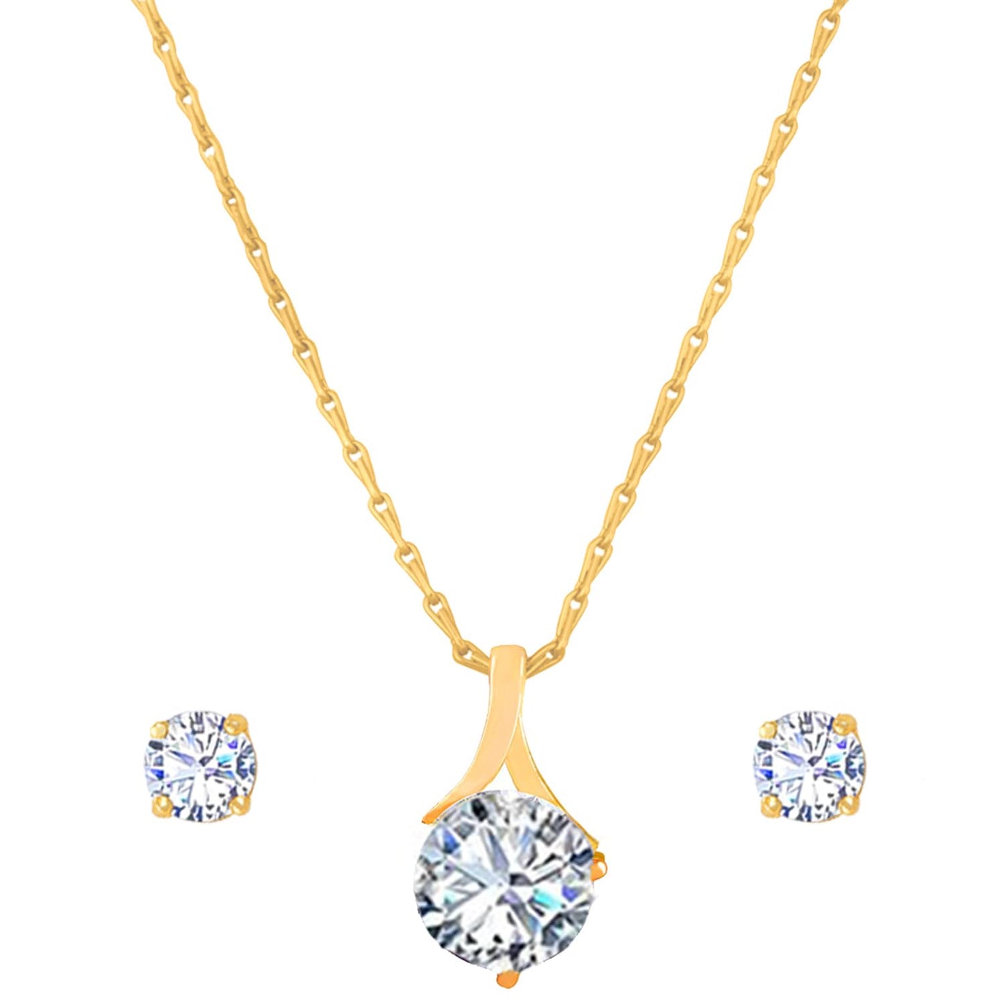 One Gram Gold Plated Solitaire Cz American Cubic Zircon Pendant Set .