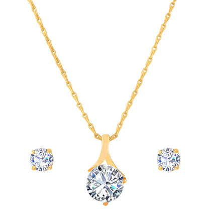 One Gram Gold Plated Solitaire Cz American Cubic Zircon Pendant Set .