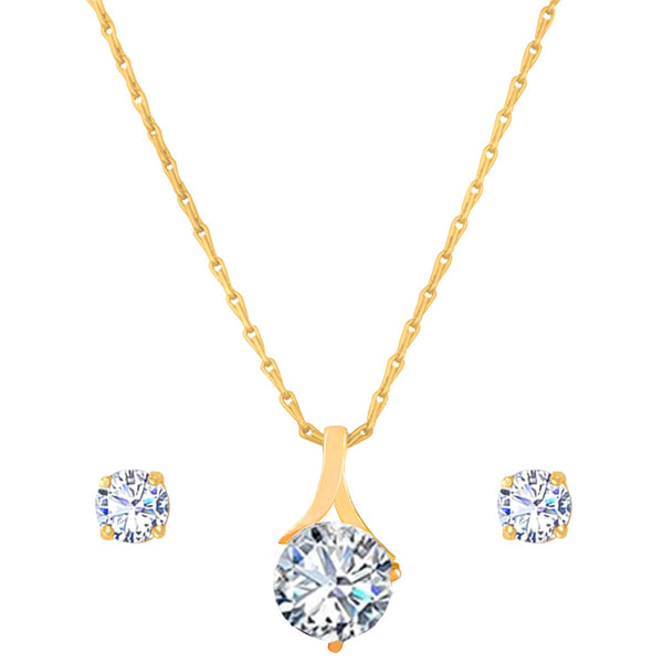 One Gram Gold Plated Solitaire Cz American Cubic Zircon Pendant Set .