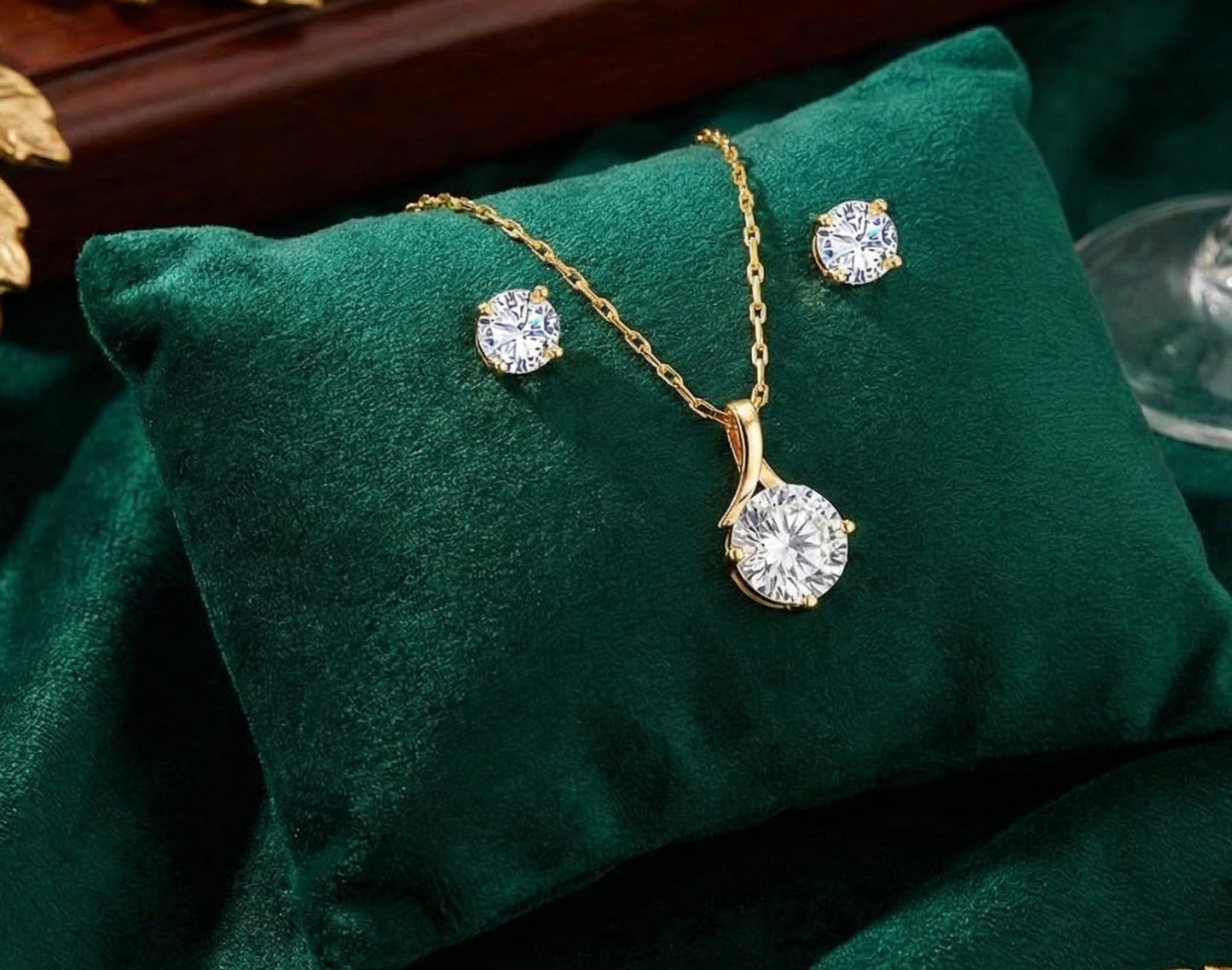 One Gram Gold Plated Solitaire Cz American Cubic Zircon Pendant Set .