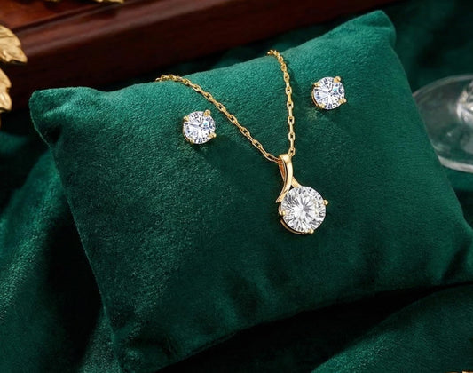 One Gram Gold Plated Solitaire Cz American Cubic Zircon Pendant Set .