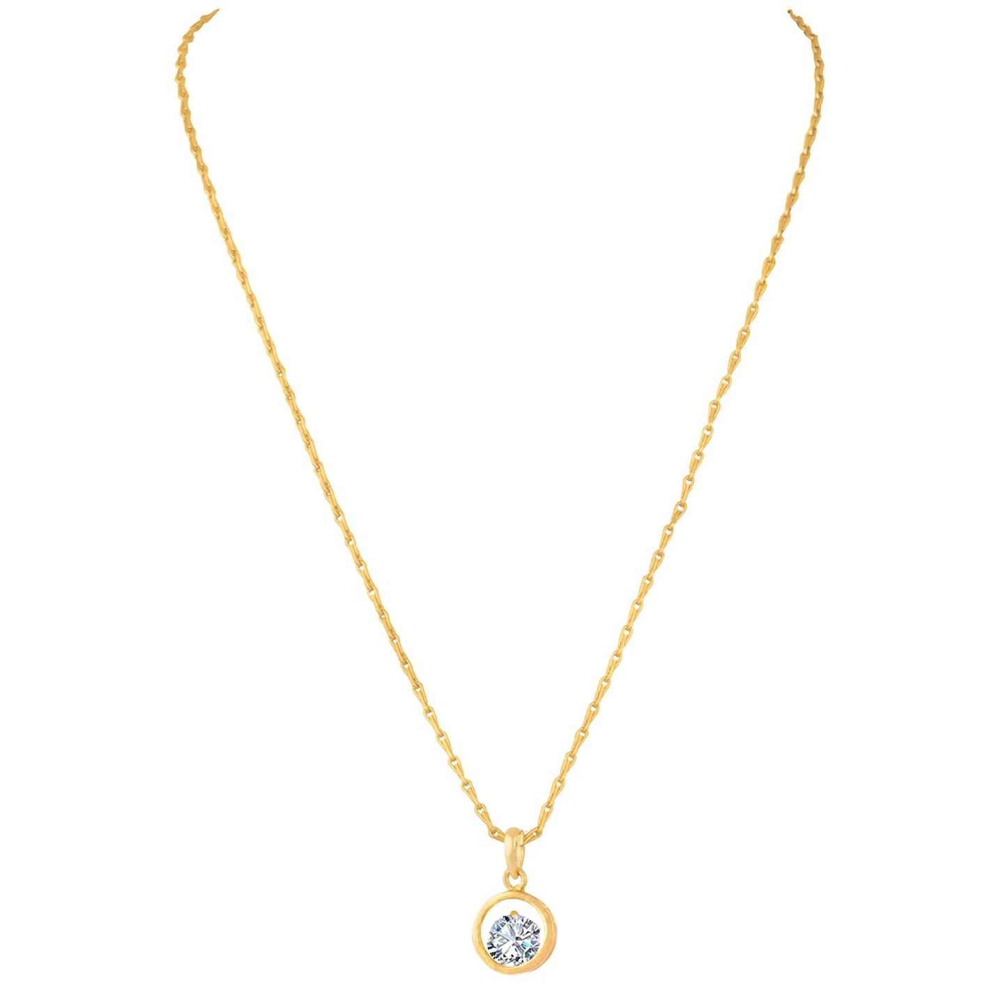 Western Gold Plated Cubic Zircon Center Solitaire Pendant Set .