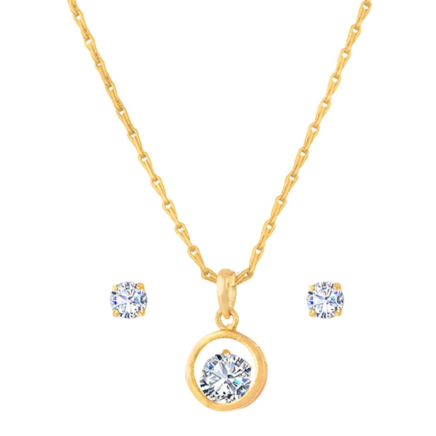 Western Gold Plated Cubic Zircon Center Solitaire Pendant Set .