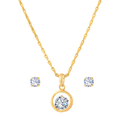 Western Gold Plated Cubic Zircon Center Solitaire Pendant Set .