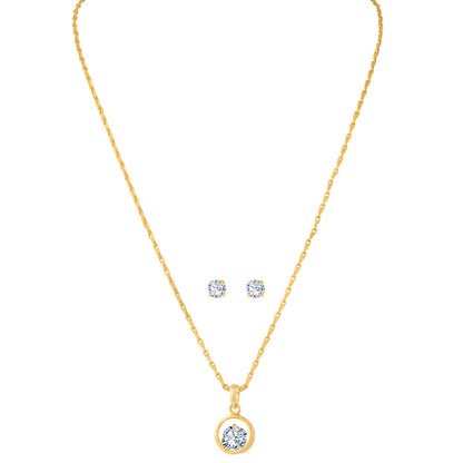 Western Gold Plated Cubic Zircon Center Solitaire Pendant Set .