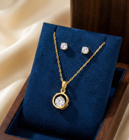 Western Gold Plated Cubic Zircon Center Solitaire Pendant Set .