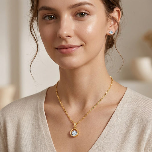 Western Gold Plated Cubic Zircon Center Solitaire Pendant Set .
