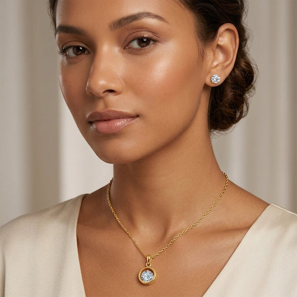 Western Gold Plated Cubic Zircon Center Solitaire Pendant Set .