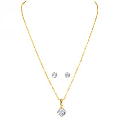 Gold Plated Solitaire Modern Cz American Diamond Pendant Set