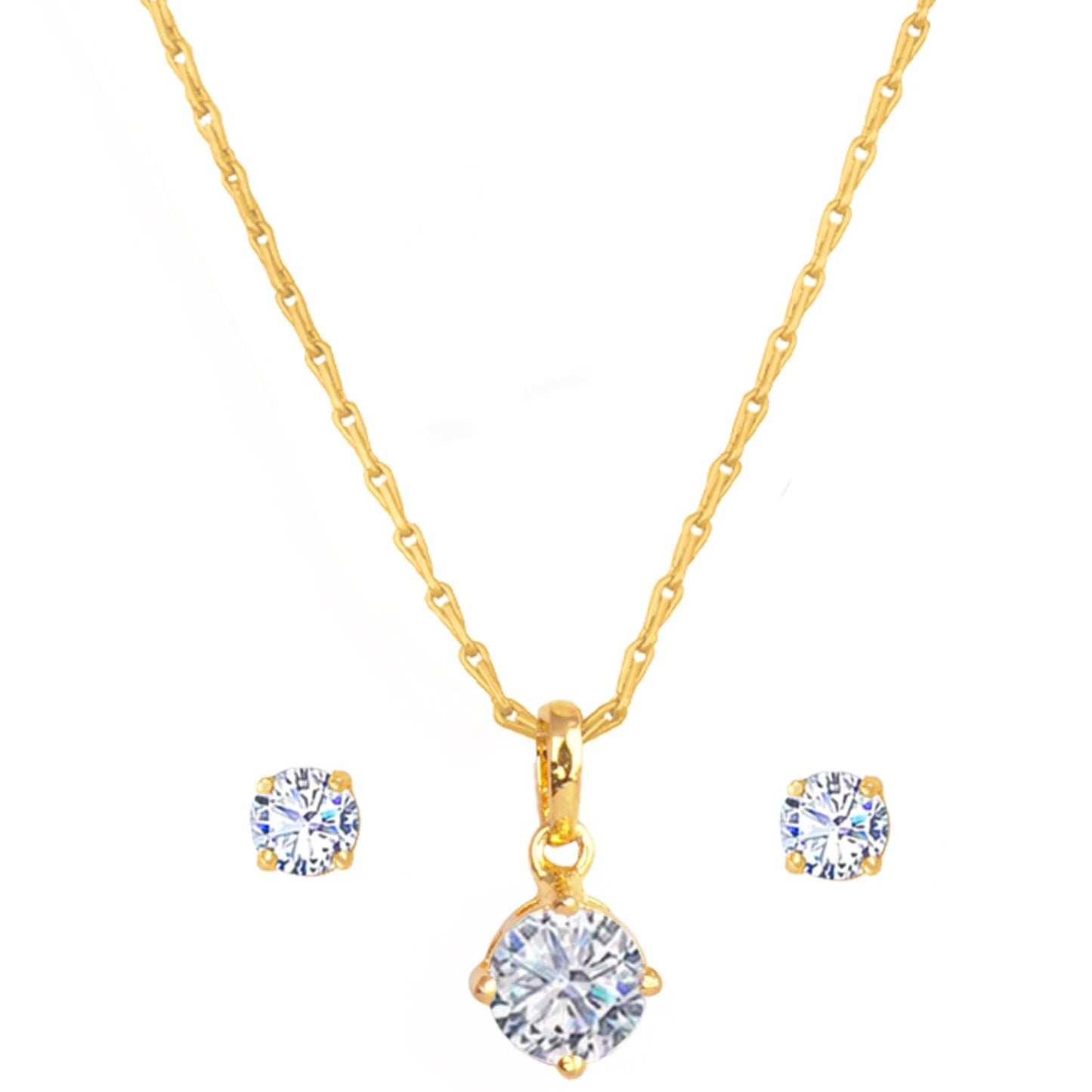 Gold Plated Solitaire Modern Cz American Diamond Pendant Set