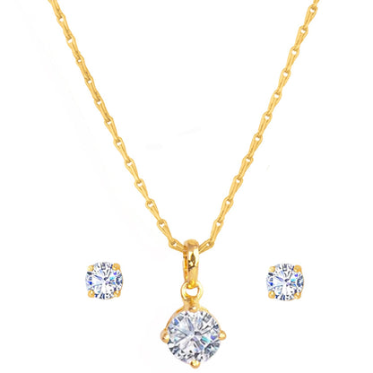 Gold Plated Solitaire Modern Cz American Diamond Pendant Set