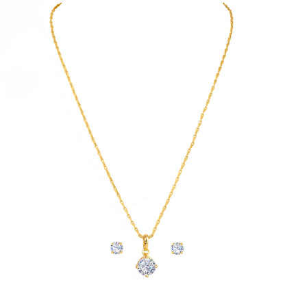 Gold Plated Solitaire Modern Cz American Diamond Pendant Set