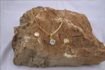 Gold Plated Solitaire Modern Cz American Diamond Pendant Set