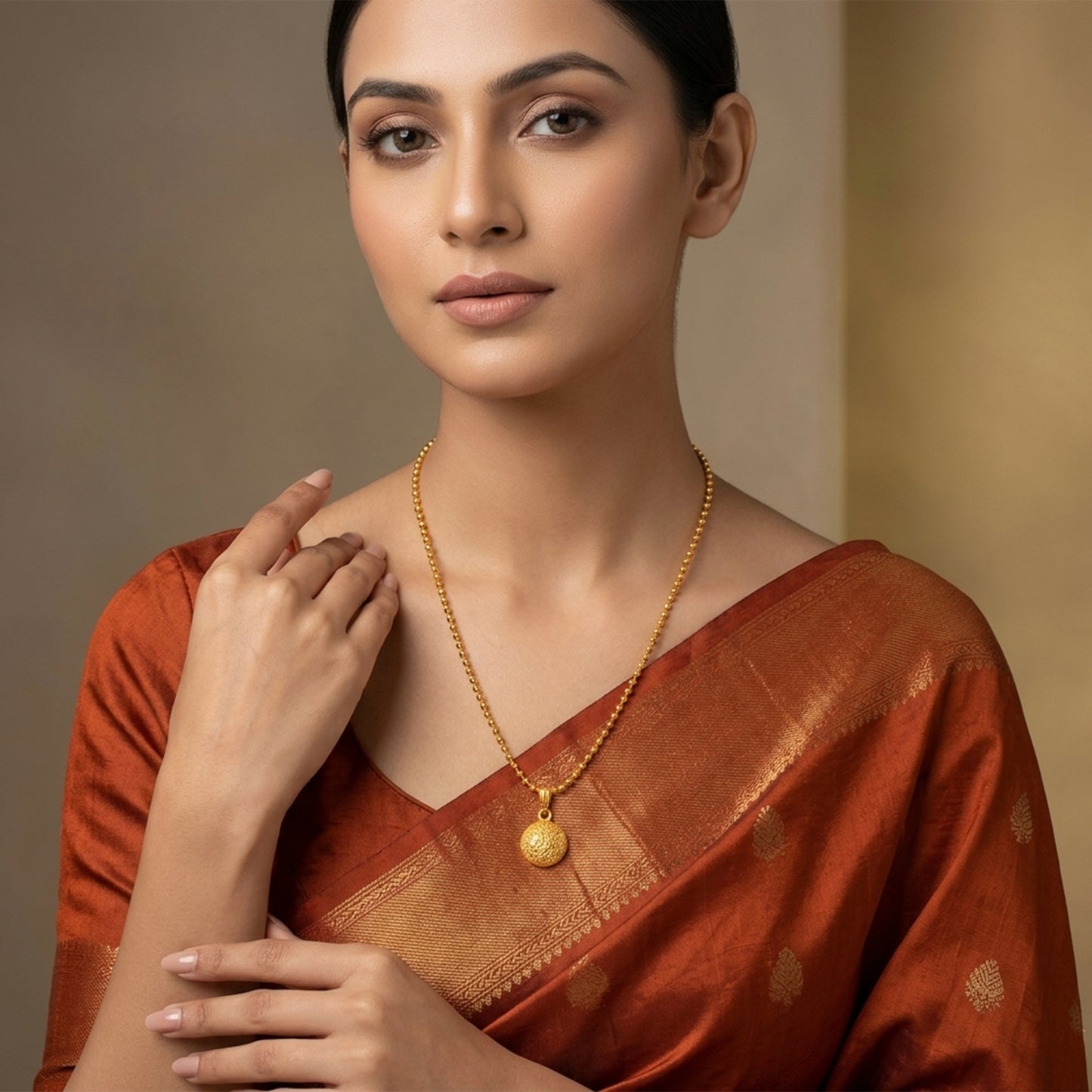 Fusion Able One Gram Gold Plated Love Round Pendant With Bead Chain & Women
