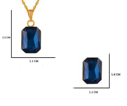 Blue Gold Plated Crystal Pendant With Chain And Earrings Set - Love