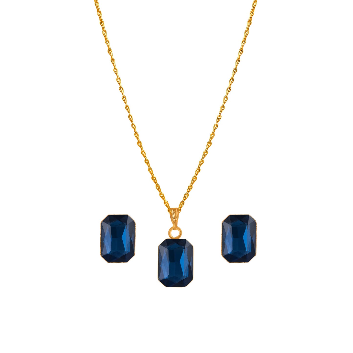 Blue Gold Plated Crystal Pendant With Chain And Earrings Set - Love