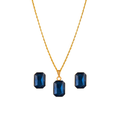 Blue Gold Plated Crystal Pendant With Chain And Earrings Set - Love