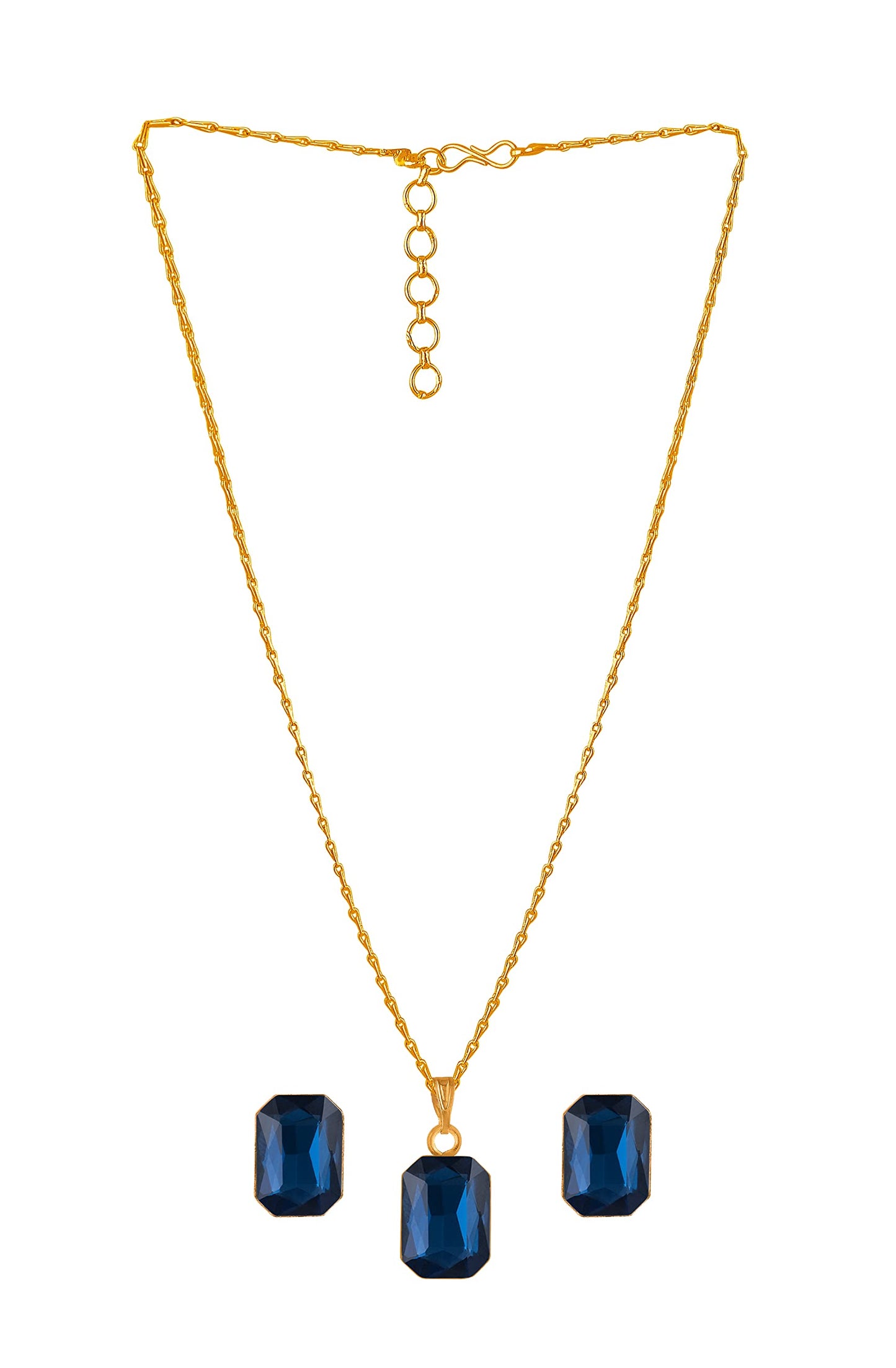 Blue Gold Plated Crystal Pendant With Chain And Earrings Set - Love