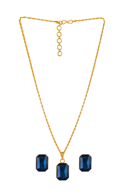 Blue Gold Plated Crystal Pendant With Chain And Earrings Set - Love