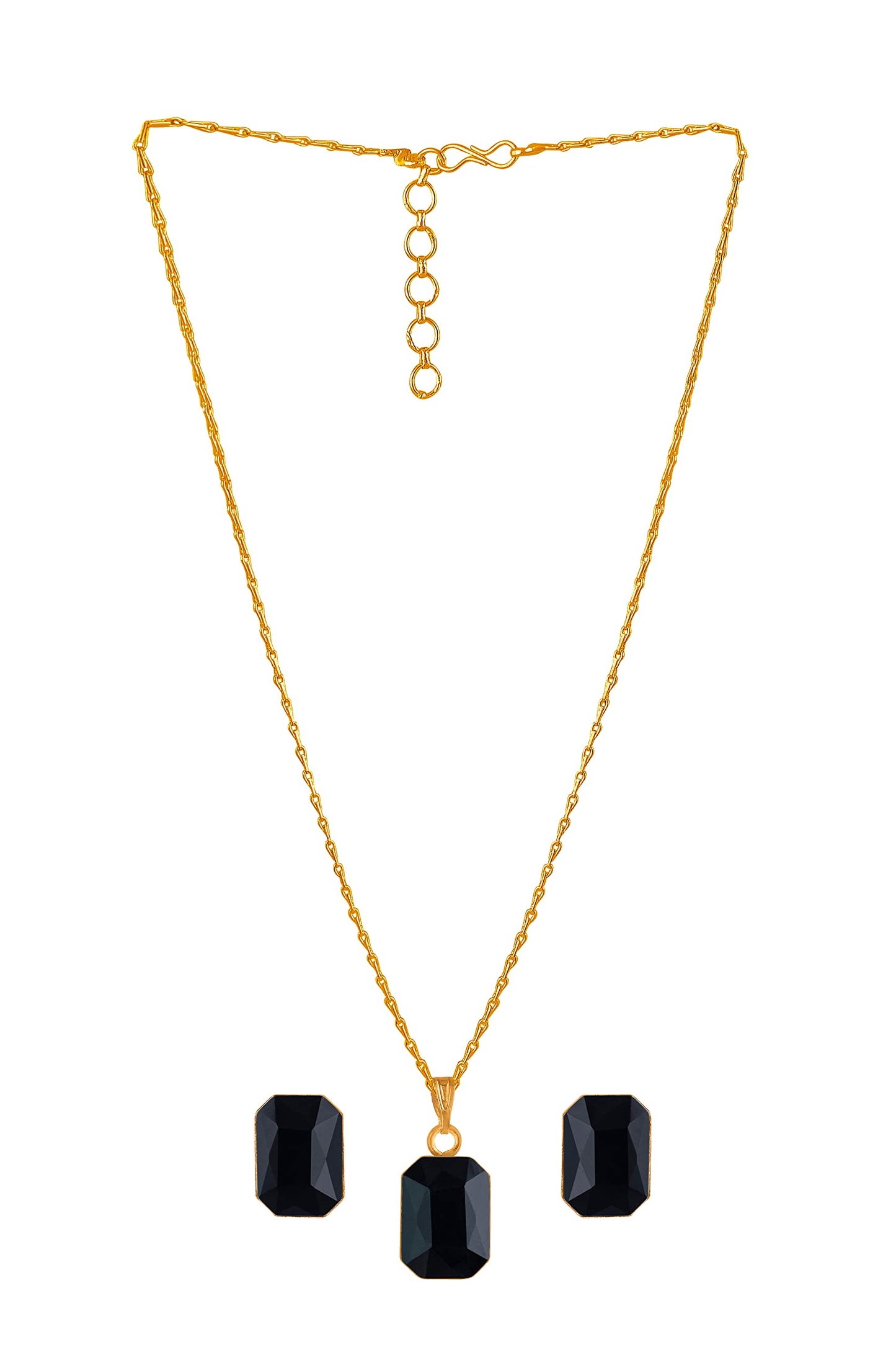 Black Gold Plated Crystal Pendant With Chain And Earrings Set - Love