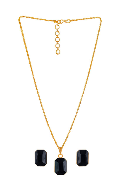 Black Gold Plated Crystal Pendant With Chain And Earrings Set - Love