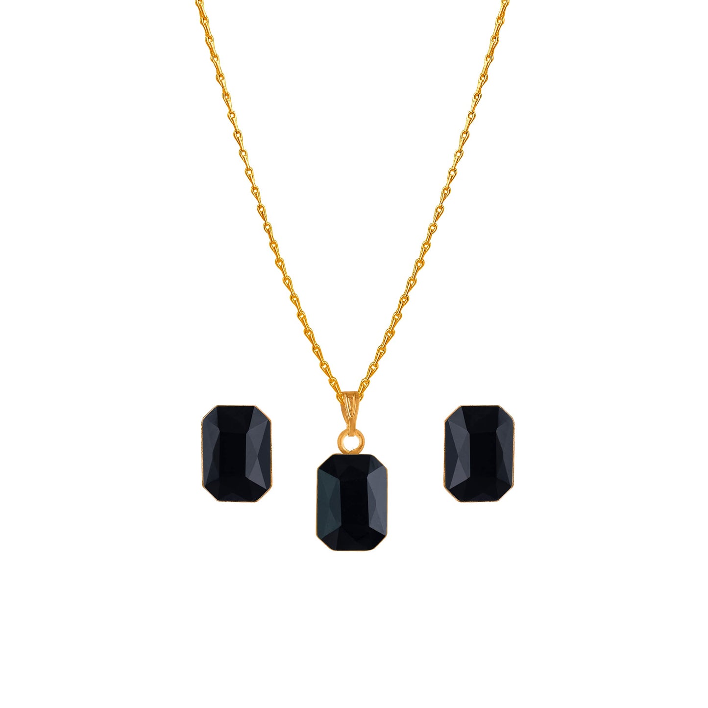 Black Gold Plated Crystal Pendant With Chain And Earrings Set - Love
