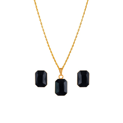 Black Gold Plated Crystal Pendant With Chain And Earrings Set - Love