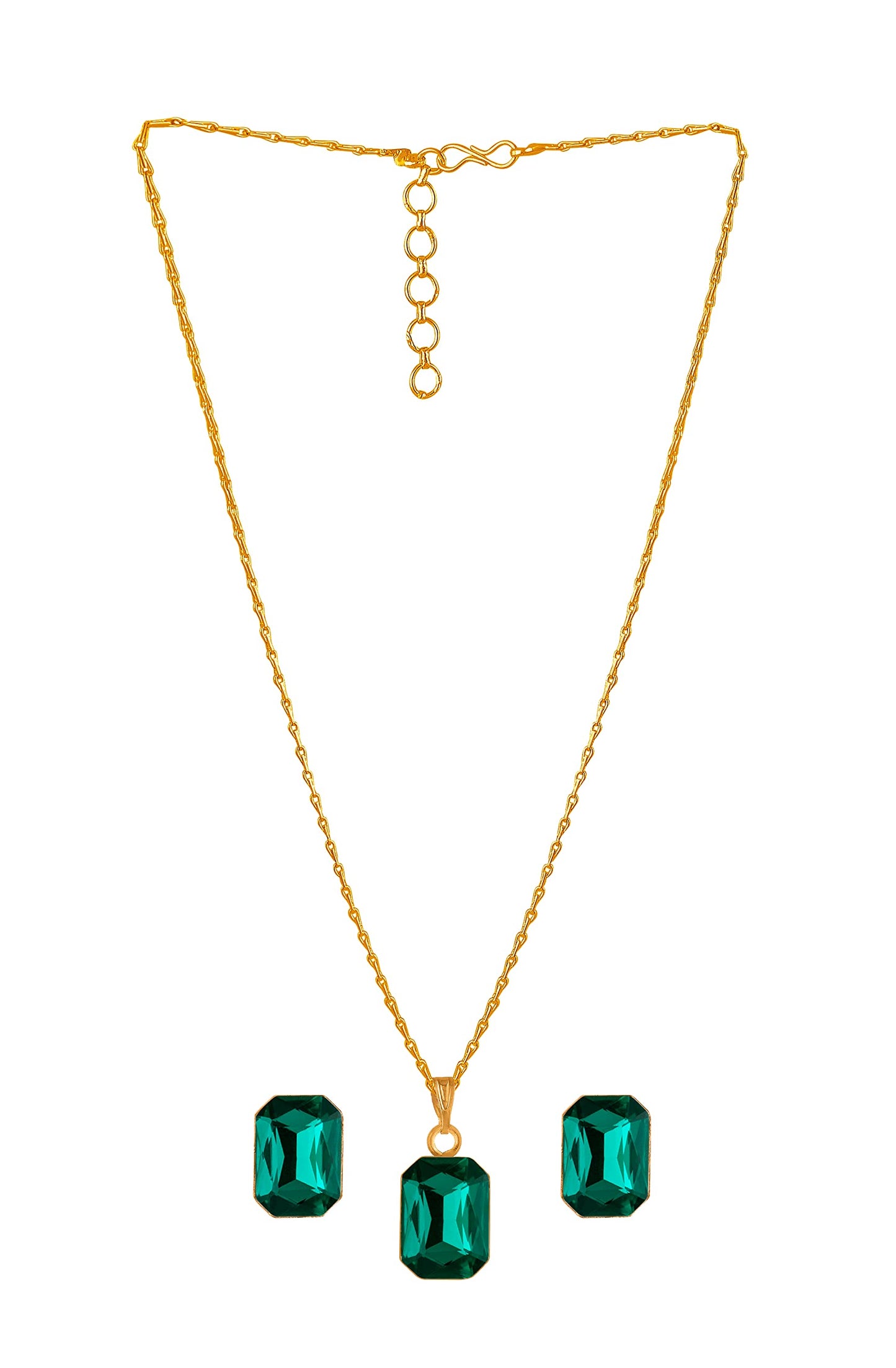 Green Gold Plated Crystal Pendant With Chain And Earrings Set - Love