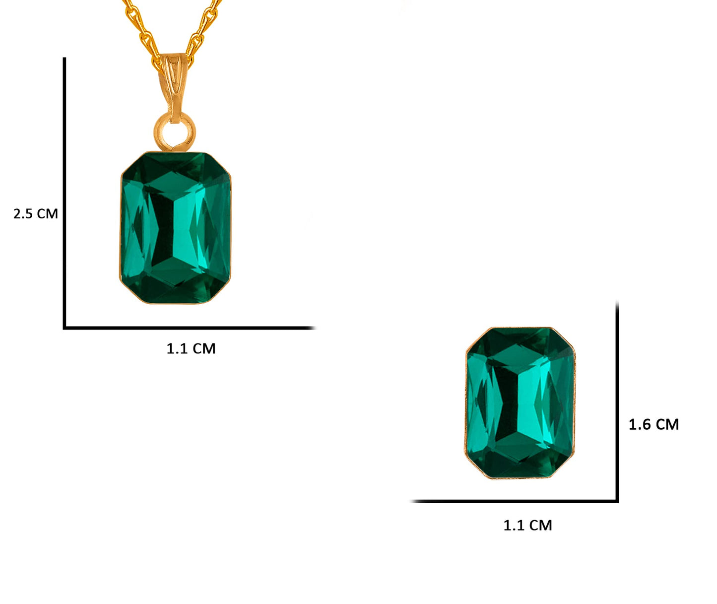 Green Gold Plated Crystal Pendant With Chain And Earrings Set - Love